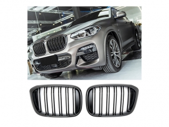 GRELHA DIANTEIRA LAMA DUPLA PRETO BRILHO PARA BMW X3 X4 G01/G02 2018-2022