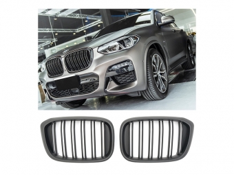 GRELHA DIANTEIRA LAMA DUPLA PRETO FOSCO PARA BMW X3 X4 G01/G02 2018-2022