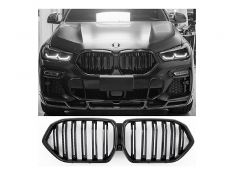 PARRILLA DELANTERA DOBLE LAMA NEGRO BRILLO PARA BMW X6 G06 2019--